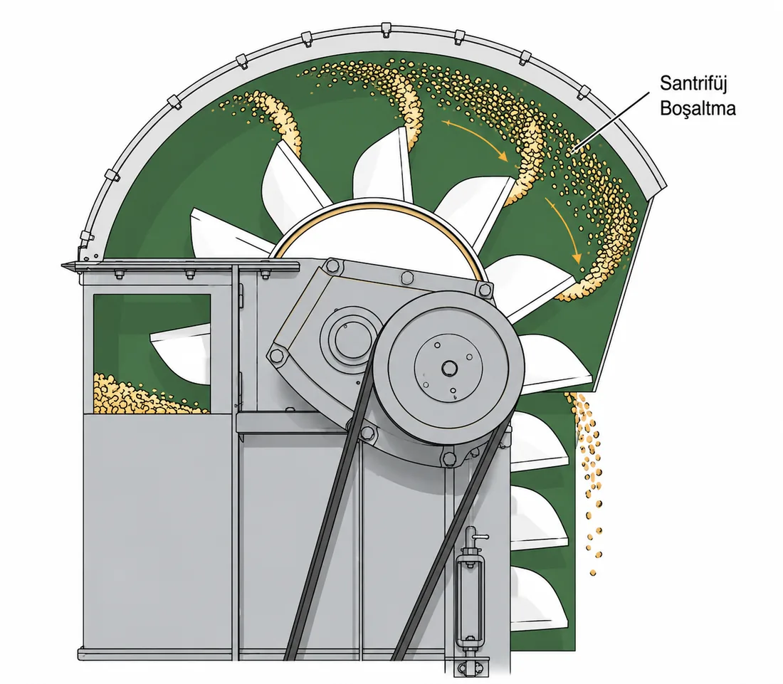 Centrifugal discharge principle in belt/chain bucket elevators