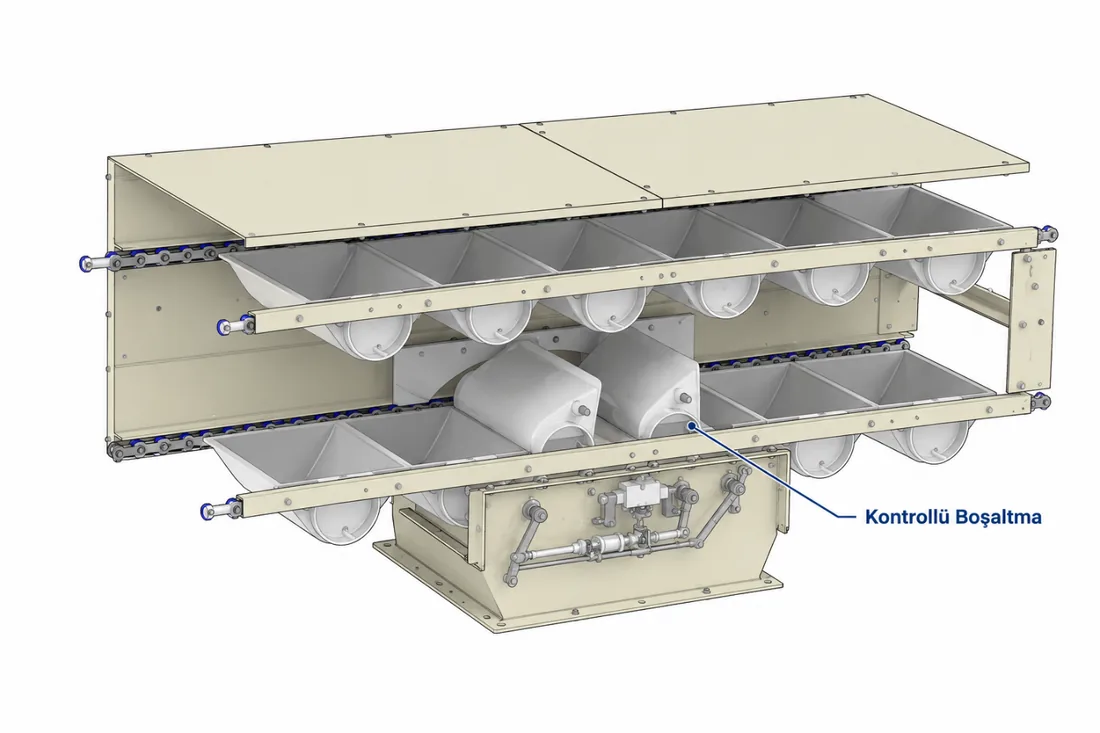 Pendulum bucket elevator working principle — controlled tipping discharge